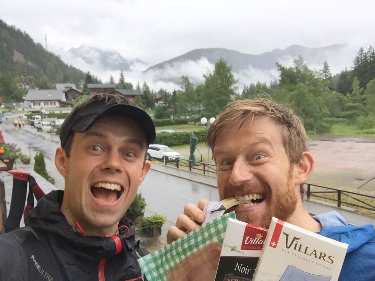 Adam and Jake running through the Alps